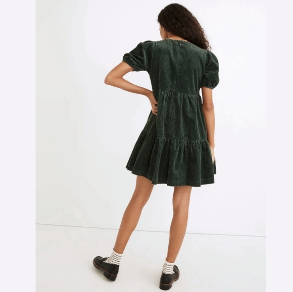 NWT BLACK TAPE Baby Doll Corduroy Drop Waist Emerald Green Dress - Picture 6 of 13